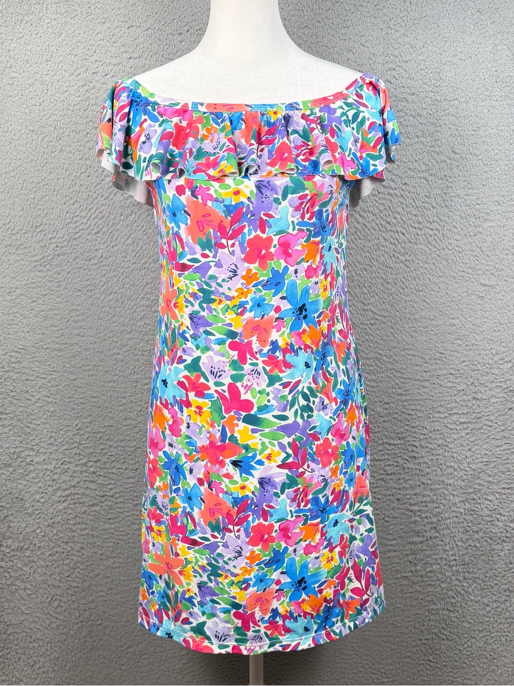 Tommy Bahama Off the Shoulder Dress Womens Small Watercolor Floral Beach Pockets
